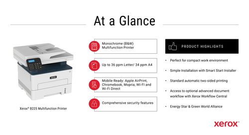 Xerox B225 Multifunction Printer, Print/Scan/Copy, Black and White Laser, Wireless, All In One Xerox B225 Multifunction Printer, Print/Scan/Copy, Black and White Laser, Wireless, All In One